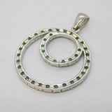 Sterling Silver & Natural Emerald Circular Drop Pendant Vintage c1970