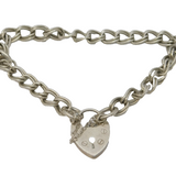 Sterling Silver Cable Link Charm Bracelet Heart Lock Clasp Vintage c1970