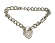 Sterling Silver Cable Link Charm Bracelet Heart Lock Clasp Vintage c1970