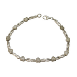 Sterling Silver & Small Diamond Set Heart Panel Bracelet Vintage c1990s