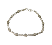 Sterling Silver & Small Diamond Set Heart Panel Bracelet Vintage c1990s