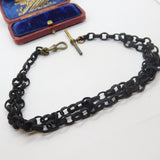 Victorian Ladies Black Fabric Watch Chain with T-Bar & Dog Clip c1800 Antique