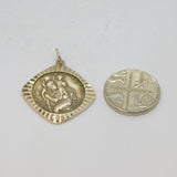 Sterling Silver Fluted Edge St Christopher Travel Charm Pendant Vintage c1970