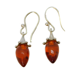 Pair of Sterling Silver Baltic Amber Drop Hook Earrings Vintage c1970