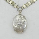 Aesthetic Movement Victorian Silver Plated Floral Locket Necklace Antique