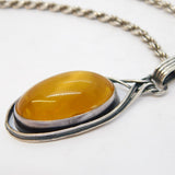 Sterling Silver Modernist Baltic Amber Drop Pendant Necklace Vintage c1960