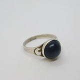 Sterling Silver Cabochon Round Black Onyx Studio Band Ring Vintage c1990 Size M