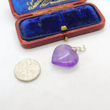 Sterling Silver Carved Amethyst Heart Charm Pendant Vintage c1970