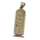 Gold On Sterling Silver Egyptian Hieroglyphs Ingot Style Pendant Vintage c1970s