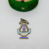 Sterling Silver Enamel Musical Harp Charm Pendant Vintage c1970