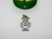 Sterling Silver Enamel Musical Harp Charm Pendant Vintage c1970