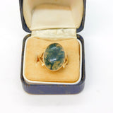 19th Century Boxed 9ct Gold & Cabochon Moss Agate Signet Ring Antique c1880s