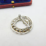 Sterling Silver White & Orange Paste Set Floral Wreath Brooch Vintage c1960