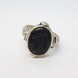 20th Century White Metal Onyx Centurion Intaglio Signet Ring Antique c1920