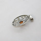 Sterling Silver & Cabochon Amber Floral Drop Pendant Vintage c1980