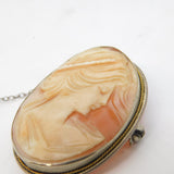 .800 Grade Silver Mounted Carved Shell Female Profile Cameo Brooch Antique