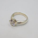 Sterling Silver CZ Solitaire Sparkling Engagement Ring Vintage c1970 Size M