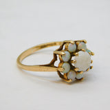 9ct Yellow Gold & White Opal Set Floral Cluster Ring Vintage 1973 Birmingham