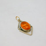 Sterling Silver Baltic Amber Modernist Studio Charm Pendant Vintage c1970s