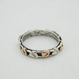 Clogau Welsh Sterling Silver & Rose Gold Leaf Pattern Cariad Band Ring Vintage