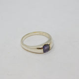 Sterling Silver Cushion Cut Amethyst Solitaire Ring Vintage c1970 Size V 1/2