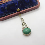 Sterling Silver and Malachite Drop Charm Pendant Vintage c1970