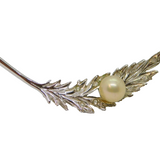 Sterling Silver Pearl & Spinel Leaf Form Modernist Brooch Pin Vintage c1990