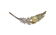 Sterling Silver Pearl & Spinel Leaf Form Modernist Brooch Pin Vintage c1990