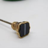 Victorian Rolled Gold Banded Agate Topped Cut Steel Hat Pin Antique c1860