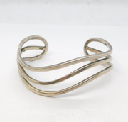 Sterling Silver Wave Pattern Bangle Bracelet Vintage c1970s