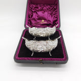 Scottish Victorian Boxed Pair of Sterling Silver Floral Bowls Antique Glasgow