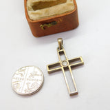 Sterling Silver Paste Set Cross Charm Pendant Vintage c1970