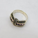 Sterling Silver6 Amethyst & Marcasite Art Deco Style Ring Modern c1990s Size S