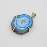 Sterling Silver Blue Druzy Agate Natural Stone Charm Pendant Vintage c1970s