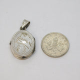 Sterling Silver Patterned Small Oval Locket Charm Pendant Vintage c1970