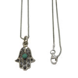 Sterling Silver & Turquoise Hamsa Hand Pendant Necklace Vintage c1970s