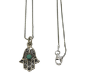 Sterling Silver & Turquoise Hamsa Hand Pendant Necklace Vintage c1970s
