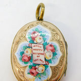 Victorian 9ct Gold Back & Front, Enamel 'Many Happy Returns' Locket Antique