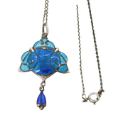 Art Nouveau Sterling Silver Enamel Lavalier Drop Pendant Necklace Antique