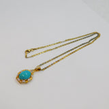 Gold On Sterling Silver Turquoise & White Sapphire Pendant Necklace Modern c2000