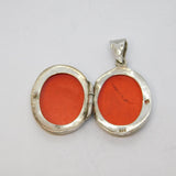 Sterling Silver Floral Design Oval Locket Charm Pendant Vintage c1970