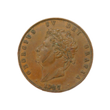 King George IV Copper Half Penny Coin Antique 1827 Fine Condition