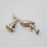 Sterling Silver Stork & the Baby Charm Pendant Vintage c1970