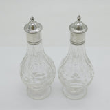 George II Pair of Sterling Silver Topped Cut Glass Sauce Bottles Antique c1750