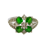 Sterling Silver Synthetic Emerald & White Sapphire Ring Vintage c1970 Size L 1/2