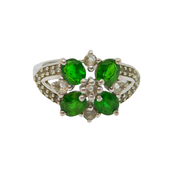Sterling Silver Synthetic Emerald & White Sapphire Ring Vintage c1970 Size L 1/2