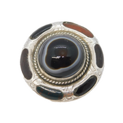 Victorian Scottish Sterling Silver Bull's Eye Agate, Bloodstone Brooch Antique