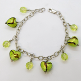 Sterling Silver Murano Glass Heart Set Beaded Bracelet Vintage c2000s