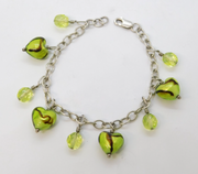 Sterling Silver Murano Glass Heart Set Beaded Bracelet Vintage c2000s