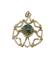 Sterling Silver Cabochon Moss Agate Patterned Charm Pendant Vintage c1970